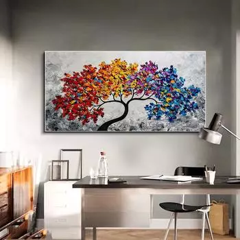 Абстрактное красочное Древо жизни, картина на холсте, настенное скандинавское искусство, граффити, популярные постеры, принты, настенные панно, украшение, фреска 20x40cm no frame жёлтый