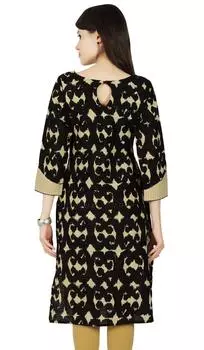 Абстрактное Курта Болливуд Дизайнерское Женское Этническое Платье Курти Хлопок Туника 10 чёрный