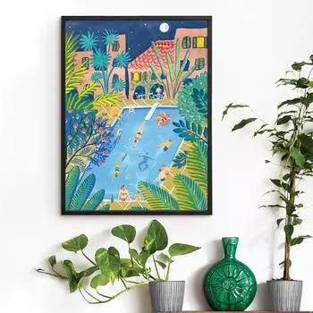 Абстрактное Летнее Плавательное Вечерние Вечерние Стены Искусства Принт Тропический Сад Плакат Растительное Масло 21cm30cm NoFrame