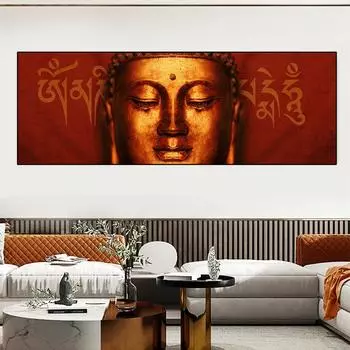 Абстрактное лицо Будды с санскритом «Ом Мани» Холст Картина Плакаты и принты Настенная картина Картина для комнаты Домашний декор без рамки 20*40cm