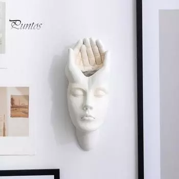 Абстрактное лицо настенный горшок для растений подвесная настенная скульптура голова из смолы ваза цветочный горшок для дома балкон внутреннее уличное садовое украшение A