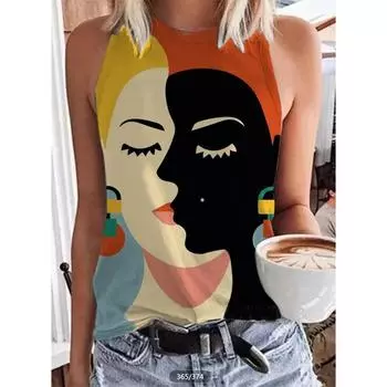 Абстрактное лицо Персис 3D принт майка ретро уличная женская безрукавка Y2k свободный топ с открытыми плечами женская одежда S