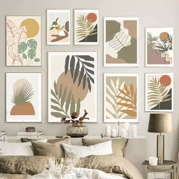 Абстрактное настенное искусство, картина на холсте в стиле бохо, природа, монстера, простота, лист, скандинавские постеры и принты, настенные панно, декор для гостиной 21x30cm No Frame