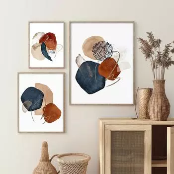 Абстрактное настенное искусство Плакат Живопись Ржавчина Золото Темно-синий Акварель Терракотовые принты Современный Галерея Декор Скандинавские картины Гостиная 21x30cm No Framed белый
