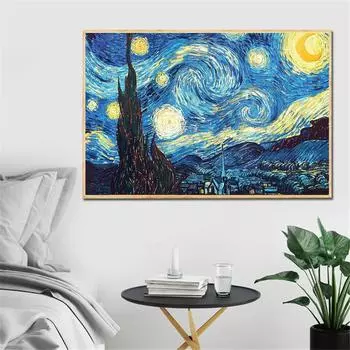 Абстрактное Настенное Искусство Звездная Ночь Пейзаж Sterrennacht Плакат Холст Картина Маслом Настенные Панно для Спальни Комната Скандинавское Искусство 21cm30cm NoFrame