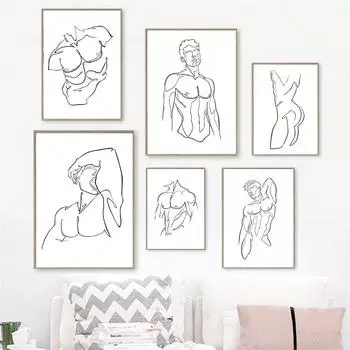 Абстрактное обнаженное тело, холст, постер, мужской рисунок линии, печать, живопись, минималистичный настенный художественный рисунок, украшение для спальни, дома 21x30cm No Frame