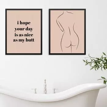 Абстрактное обнаженное женское тело и интересные цитаты. Настенный художественный печатный постер. Надеюсь, твой день такой же красивый, как мои ягодицы. 21cm30cm NoFrame