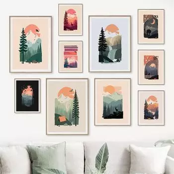 Абстрактное Пейзажное Искусство Принт Закат Горизонт Солнце Плакат Кемпинг Путешествие Настенная Живопись 21cm30cm NoFrame