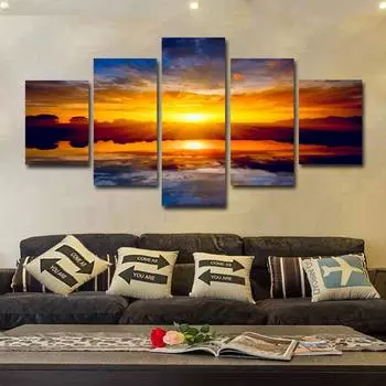 Абстрактное Пляжное Холст Настенное Искусство Пейзажное Искусство - 5 Шт. Холст Настенное Искусство Океанский Пляж Картина