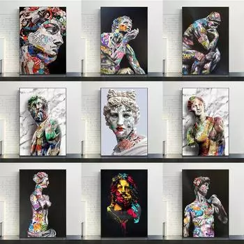 Абстрактное произведение искусства, граффити, скульптура Давида, холст, постер, домашние фотографии для настенной живописи, принты, декор для спальни, гостиной, фрески 21x30cm No Frame