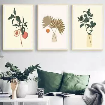 Абстрактное растение в стиле бохо, настенная живопись на холсте, плакаты на скандинавскую тему и принты, минималистичная картина с природой для гостиной, украшения дома 21x30cm No Framed жёлтый