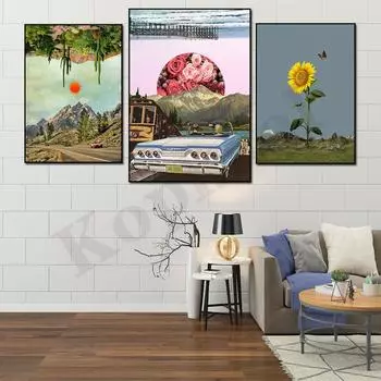 Абстрактное ретро-психоделическое искусство. Новый мир. Некуда ехать. Небо не предел. Сюрреалистический. Картина на холсте для домашнего декора стен 21cm30cm NoFrame