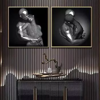 Абстрактное сердце любовника, серая металлическая фигурка, статуя, 3D настенная художественная картина, холст, живопись, постеры и принты для гостиной, домашний декор 21cm30cm NoFrame