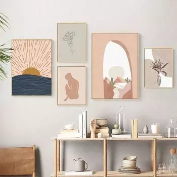 Абстрактное солнце, настенная живопись, постеры и принты в стиле бохо, цветочное лицо, холст, принт, обнаженная женщина, настенные картины для декора гостиной 21cm30cm NoFrame