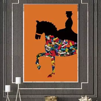 Абстрактное современное искусство Лошадь Холст Картина Оранжевые лошади Плакаты и принты Головоломки Картинки для крыльца Гостиная Домашний декор 21cm30cm NoFrame