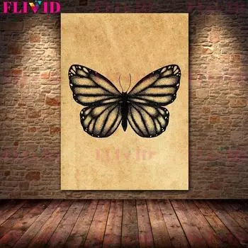 Абстрактное ведьминское настенное искусство Солнце и лунный мотылек Черная ведьма Гадалка Художественный принт Астрология Мистическое произведение искусства Плакат и принты без рамки 21*30cm