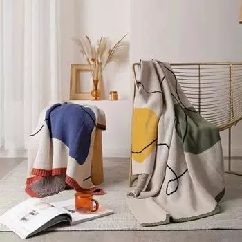 Абстрактное вязаное покрывало для дивана-кровати, мягкое уютное вязаное покрывало, легкое декоративное покрывало для мужчин и женщин, покрывало 110x180cm