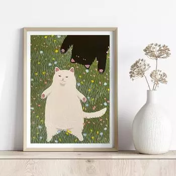 Абстрактное зеленое растение, цветок, черная кошка, настенная живопись на холсте, забавные постеры и принты, настенные панно для декора гостиной в стиле бохо 21x30cm No Framed светло-серый