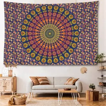 Абстрактное желтое ядро Мандала гобелен настенное минималистское искусство богемное загадочное колдовство гостиная домашний декор 95x73CM