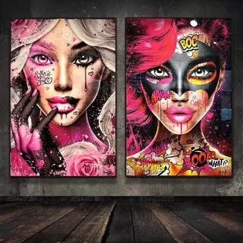 Абстрактное женское граффити, макияж, постер для девочек, украшение дома, гостиная, картина маслом, бар, настенный художественный принт 21cm30cm NoFrame
