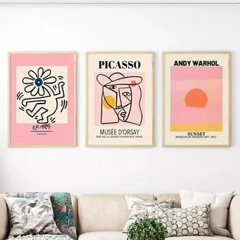 Абстрактное женское лицо Пикассо, настенное искусство, холст, живопись Энди Уорхола, плакаты на скандинавскую тему и принты, настенные панно для декора гостиной, без рамки 21*30cm