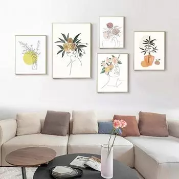 Абстрактное женское лицо, тело, настенное искусство, холст, живопись в стиле бохо, скандинавские ботанические постеры и принты, настенные панно для декора гостиной 21cm30cm NoFrame