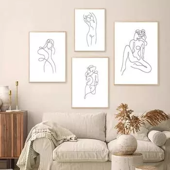 Абстрактное женское тело, одна линия, рисунок на холсте, женская фигура, художественные принты, скандинавский минималистичный постер, настенный художественный декор для спальни 21cm30cm NoFrame