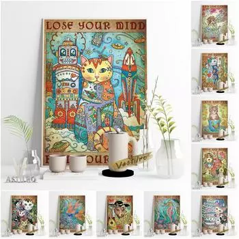 Абстрактное животное, кошка, русалка, ретро-арт, принт, картина маслом, постер, цветок, собака, фреска, детская комната, дом 21cm30cm NoFrame