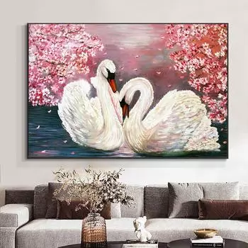 Абстрактное животное Лебедь Любовь Сердце Масло Холст Картина Цветочные постеры и принты Настенные художественные фотографии Гостиная Домашний декор Без рамки 20cm40cm No Frame