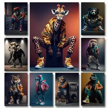 Абстрактное животное Лев Панда Жираф плакат и принты Рэп певец Холст Картина Настенная картина для гостиной Домашнее украшение 21x30cm No Framed