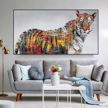 Абстрактное животное тигр лев лошадь холст картины красочные постеры и принты настенные картины гостиная домашний декор без рамки 20*40cm