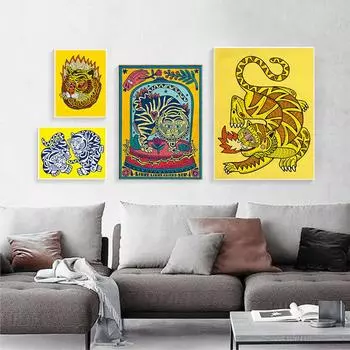 Абстрактное животное Тигр с цветами Холст Плакаты Картина Love Your Differences Настенные художественные принты Картинки для декора гостиной 21cm30cm NoFrame