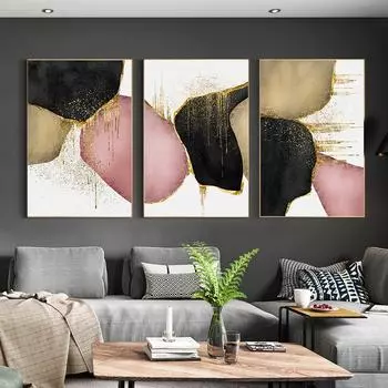 Абстрактное золотое черное настенное искусство Золотая линия Отель Холст Картина Роскошный постер Печать Horizonta Картина для гостиной Спальня Декор 20x30cm