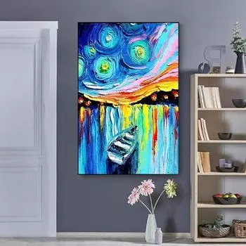 Абстрактное звездное голубое небо, картина маслом на холсте, граффити, настенное впечатление, фотографии и плакат Cuadros для домашнего декора 20x30cm no frame истинно голубой