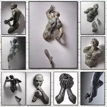 Абстрактные 3D постеры, бронзовые скульптуры человеческого тела, печать на холсте, настенная живопись, настенные художественные картины для гостиной, домашний декор, подарок без рамки 21*30cm