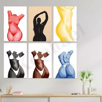 Абстрактные акварельные линии женского человеческого тела. Современное искусство рисования с пышными формами. Подарок для друзей. Минималистичный плакат для украшения стен дома 21cm30cm NoFrame