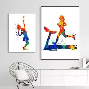 Абстрактные акварельные плакаты и принты молодые баскетболисты современное настенное искусство холст живопись для спортивных комнат украшение дома 21x30cm No Framed