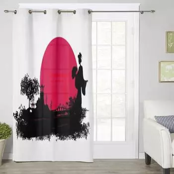 Абстрактные азиатские пейзажные оконные шторы для гостиной, роскошный декор для спальни, занавески для кухни, занавески для окон 135W x 60H(cm) x1