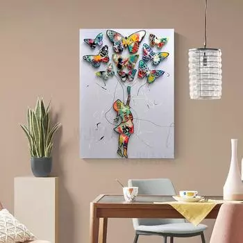 Абстрактные бабочки, цветочные девушки, красочные настенные рисунки, граффити Бэнкси, картины на холсте, воздушные шары, красочные принты, декор для дома 21x30cm No Framed