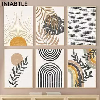 Абстрактные богемные настенные художественные плакаты, картины на холсте в стиле бохо, геометрические принты в виде листьев, современные картины для гостиной, домашний декор 21cm30cm NoFrame
