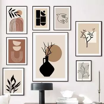 Абстрактные Бохо Радуга Ваза Растение Лист Линия Плакаты И Принты Холст Картина Скандинавские Настенные Картины Для Декора Гостиной 21X30cm No Frame