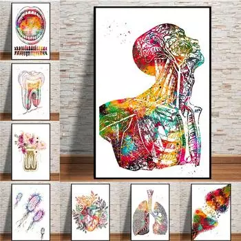 Абстрактные человеческие зубы, цветные картинки, холст, живопись, настенные художественные картины, постеры и принты, подходящие для клиники, медицинский декор, без рамки 21*30cm