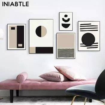Абстрактные черно-белые геометрические линии цилиндра, плакаты на скандинавскую тему, принты, настенная живопись на холсте, настенные панно для декора гостиной 21cm30cm NoFrame