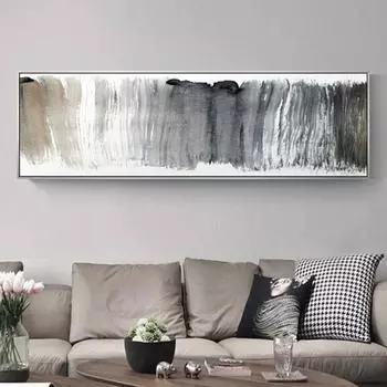 Абстрактные черные чернила, мазок кисти, длинный холст, картина на текстуре, печать плакатов, настенные художественные картинки для гостиной, украшения дома 20*40cm