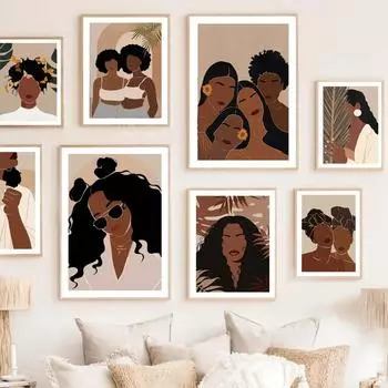 Абстрактные черные модные девушки кофе космос африканское искусство скандинавские постеры и принты холст картины настенные картины декор гостиной 21x30cm No Framed