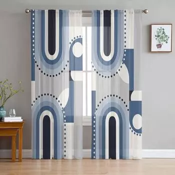 Абстрактные цвета в средневековой геометрии Вуаль Прозрачные шторы Гостиная Окно Тюль Шторы Кухня Спальня Шторы Домашний декор 135W x 114H(cm)