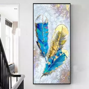 Абстрактные цветные перья, большая алмазная живопись «сделай сам», 5d, полная круглая дрель, мозаичная вышивка, наборы для украшения стен, AA2799 30x60CM