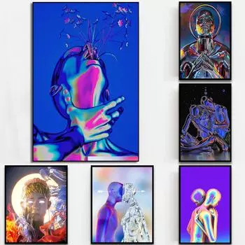 Абстрактные цветные постеры, человеческое тело, кристалл души, нержавеющая сталь, синий холст, картина на стене, художественная роспись для декора гостиной 21x30cm No Frame белый