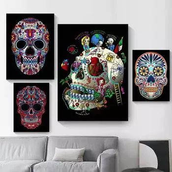 Абстрактные цветные постеры и принты со скелетами, уличный поп-арт, картины на холсте, настенные картины для украшения бара или комнаты 21x30cm No Framed