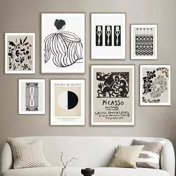 Абстрактные Цветочные Растения Пикассо в полоску для девочек, настенные художественные принты, холст, живопись, скандинавский постер, геометрические настенные панно, декор для гостиной A4 21X30cm No Framed